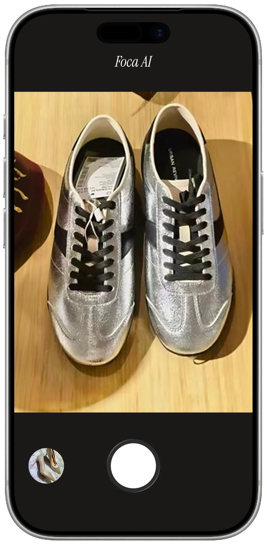 Original footwear photo taken with phone before Foca AI processing