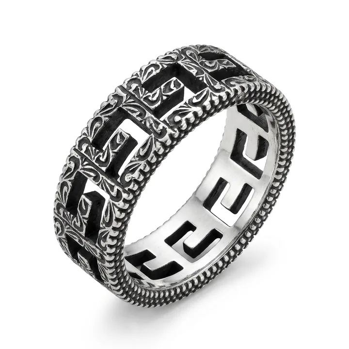 The same silver band on pure white after Foca AI — engraving and cutwork detail preserved